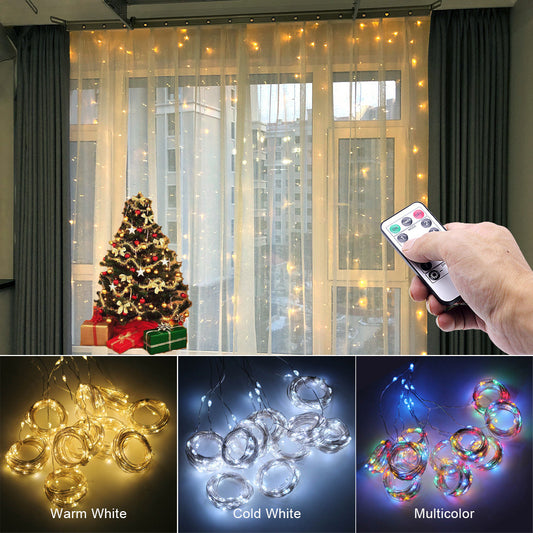 LED Curtain Lights - USB Christmas String Lights with Remote