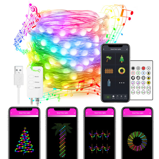 Smart LED String Lights - Music Sync Fairy Lights with Remote